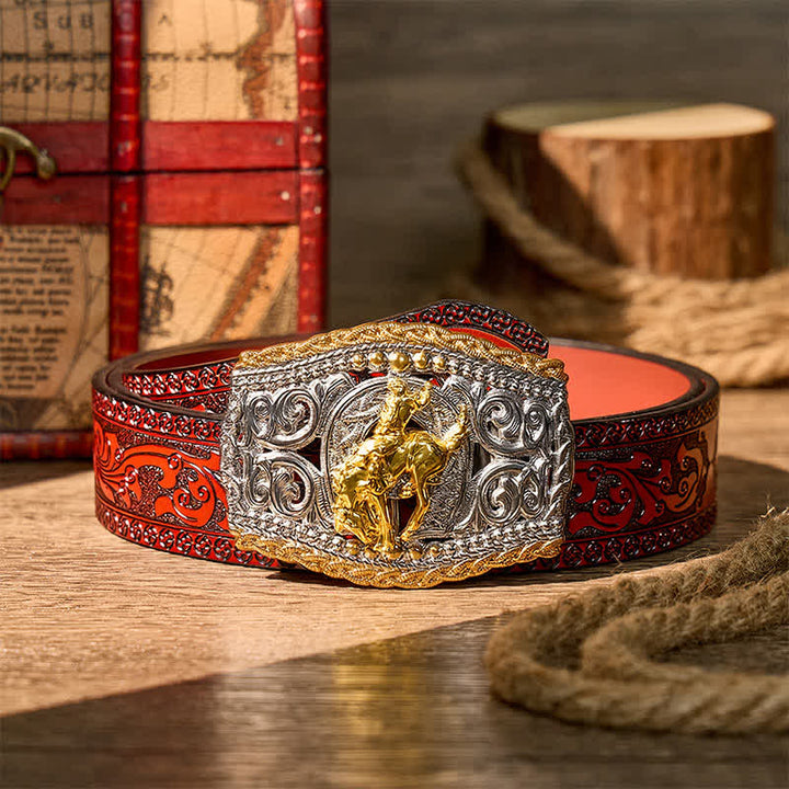 Two-Tone Western Bronco Rider & Wild Horse DIY Buckle Leather Belt - Wild Horse - Without Belt - Not Included Belt - image 0