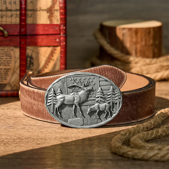 Patriotic Wildlife Elk With American Flag DIY Buckle Leather Belt - Silver - Brown Distressed Belt - 42 - image 13