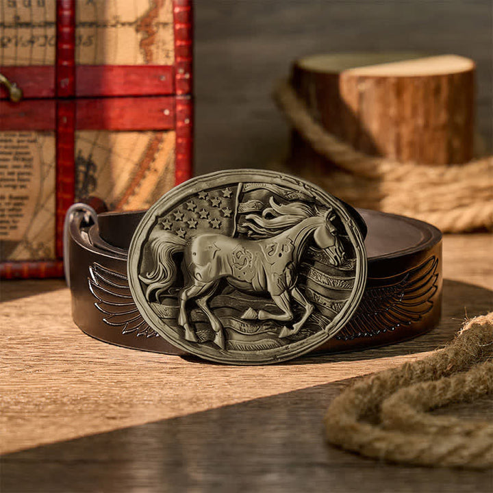 Freedom Gallop Patriotic American Flag DIY Buckle Leather Belt - Bronze - Black Embossed Eagle Belt - 42 - image 10