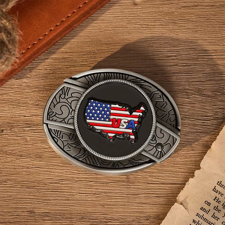 American Pride USA Map Flag DIY Hidden Folding Knife Buckle Leather Belt - image 10