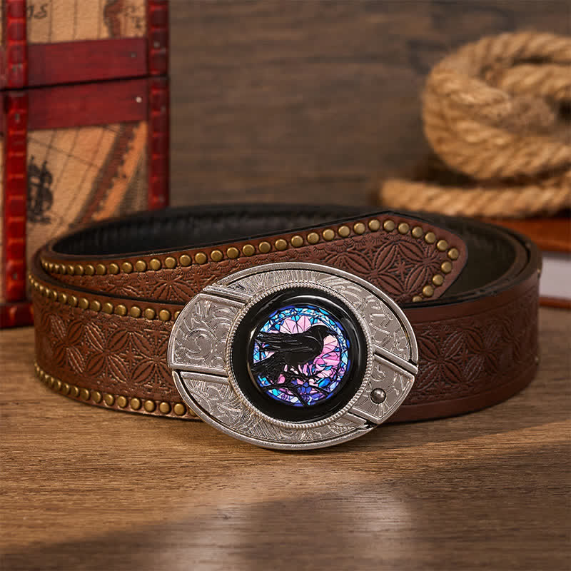 Midnight Raven's Window DIY Hidden Folding Knife Buckle Leather Belt - Raven's Window - Brown Distressed Belt - 42 - image 5