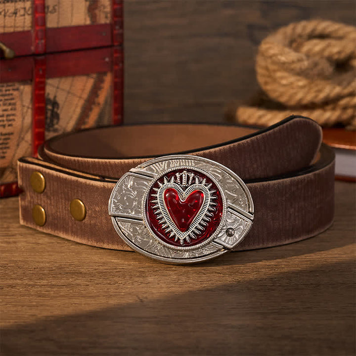 Red Crowned Heart DIY Hidden Folding Knife Buckle Leather Belt - Red Crowned Heart - Brown Feather Belt - 40 - image 7