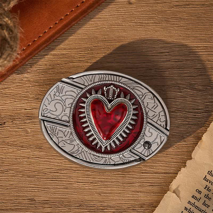 Red Crowned Heart DIY Hidden Folding Knife Buckle Leather Belt - image 9