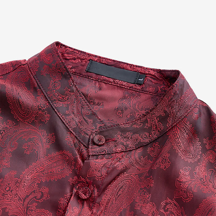 Men's Dark Jacquard Satin Rose Stand Collar Long Sleeve Shirt - image 4