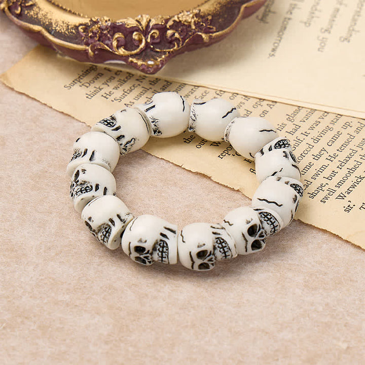 Punk Carved Grunge Skull Resin Beaded Stackable Bracelet - image 7