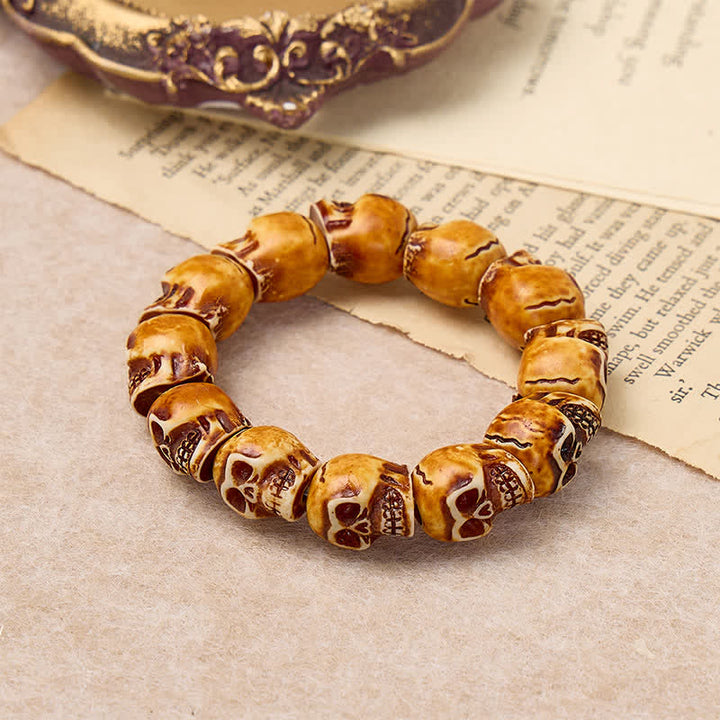 Punk Carved Grunge Skull Resin Beaded Stackable Bracelet - image 4