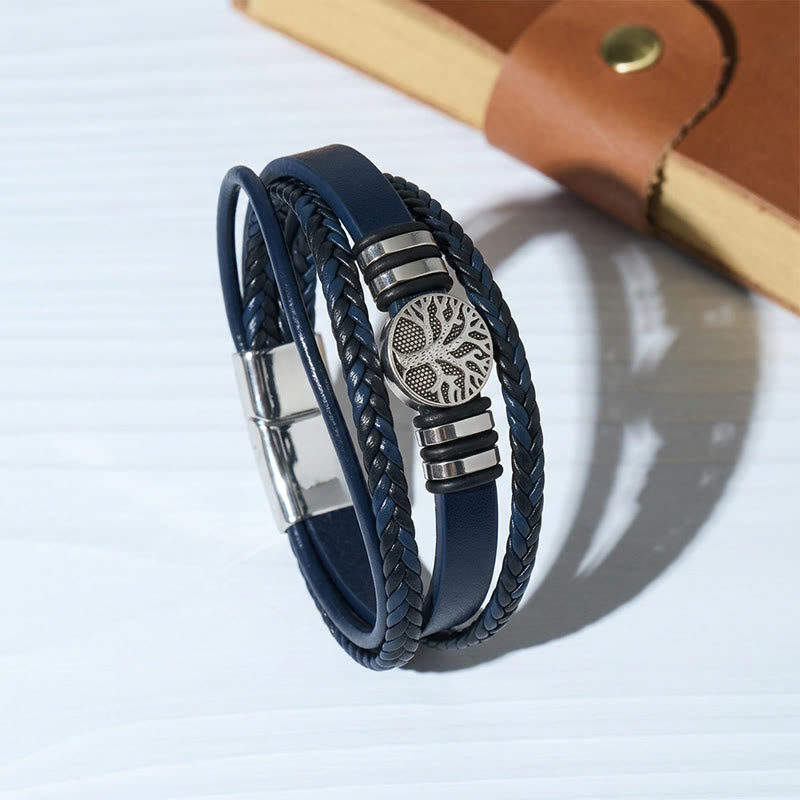 Western Black Braided Leather Tree Of Life Magnetic Bracelet - Blue - image 4