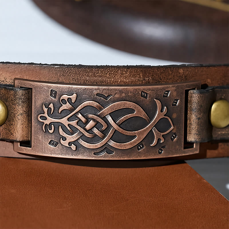 Vintage Distressed Leather Celtic Knot Cuff Bracelet - image 6