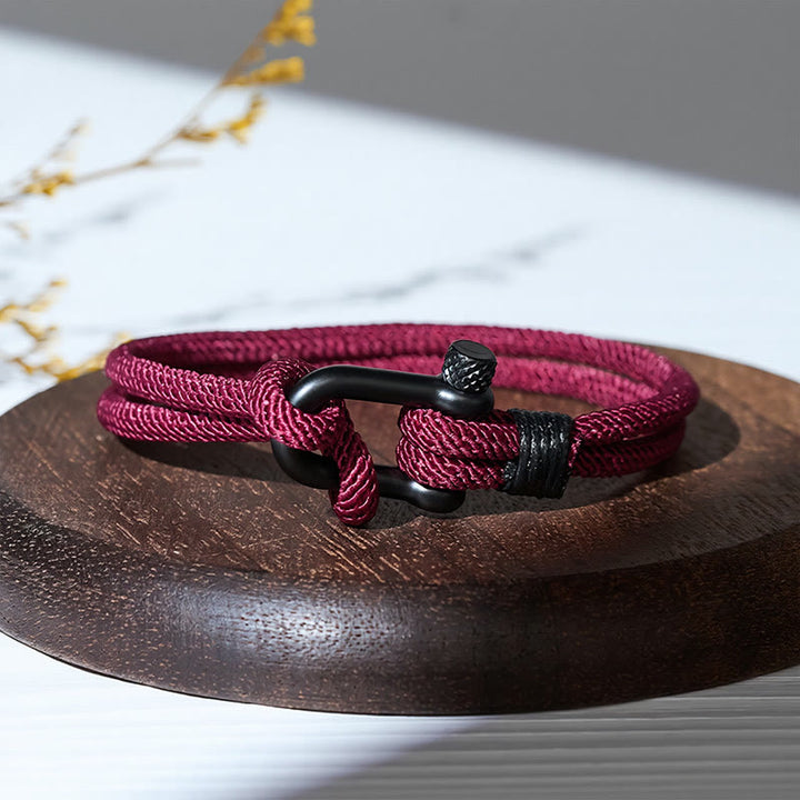 Minimalist Milan Cord Black Stainless Steel U-clasp Bracelet - Wine - image 4