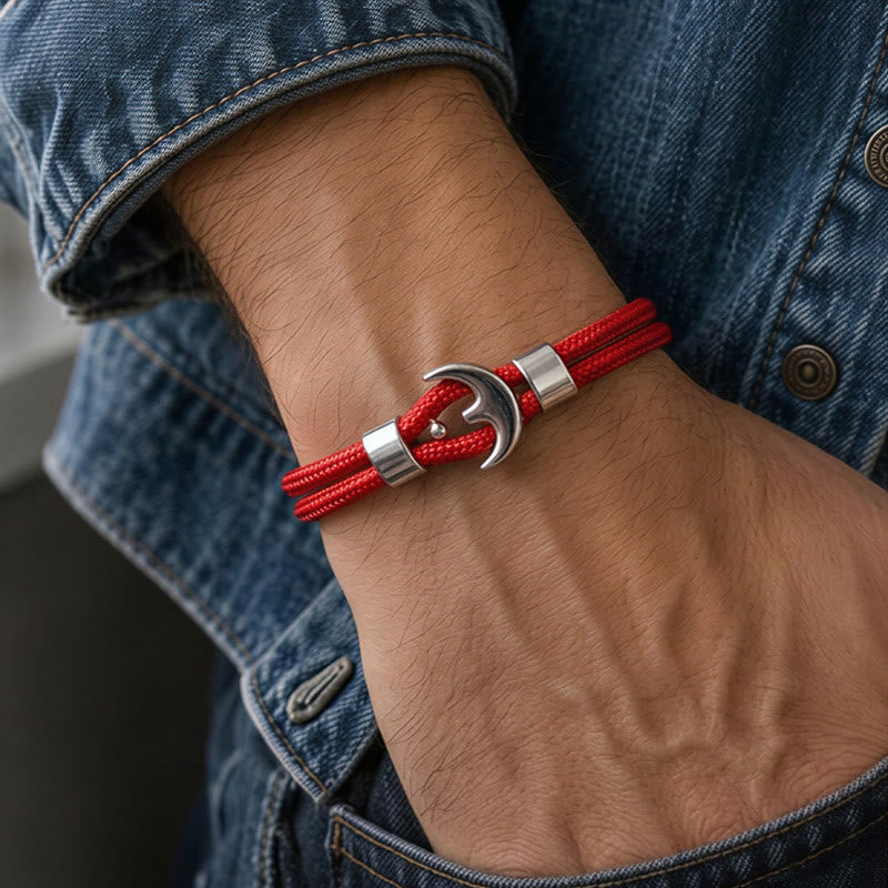 Ladies Vintage Nautical Red Paracord Anchor Bracelet - image 1
