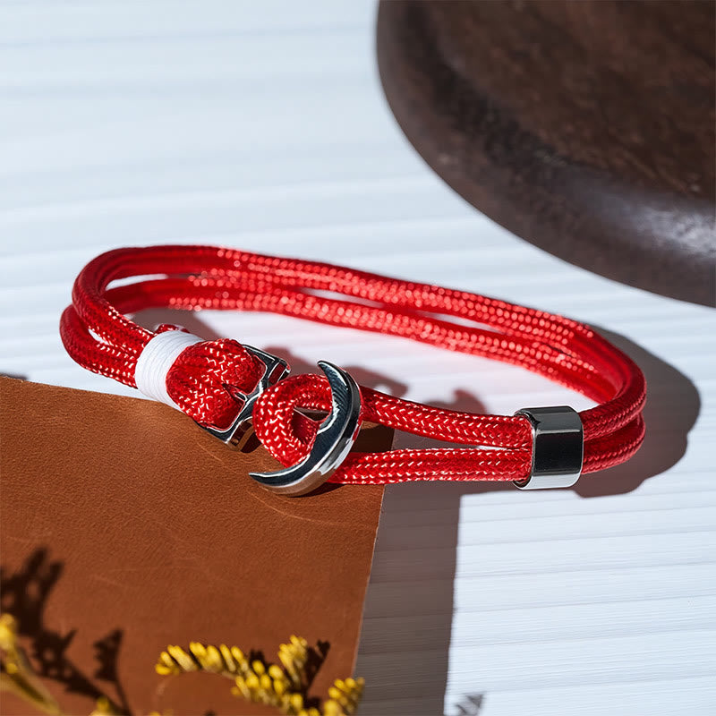 Ladies Vintage Nautical Red Paracord Anchor Bracelet - image 0