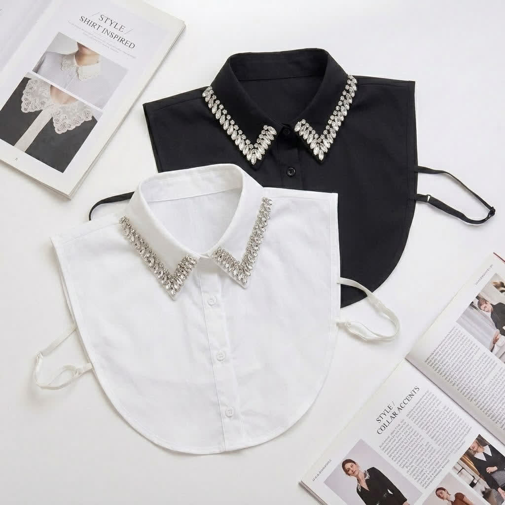 Women's Crystal Rhinestone Detachable Pointed Shirt Fake Collar - image 3