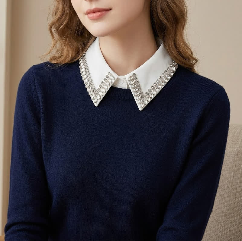 Women's Crystal Rhinestone Detachable Pointed Shirt Fake Collar - image 0