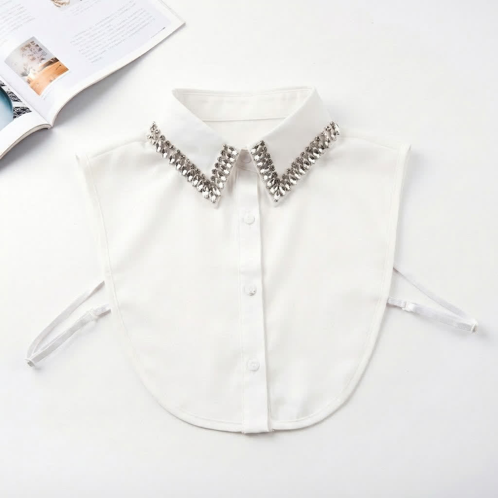 Women's Crystal Rhinestone Detachable Pointed Shirt Fake Collar - White - One Size - image 1