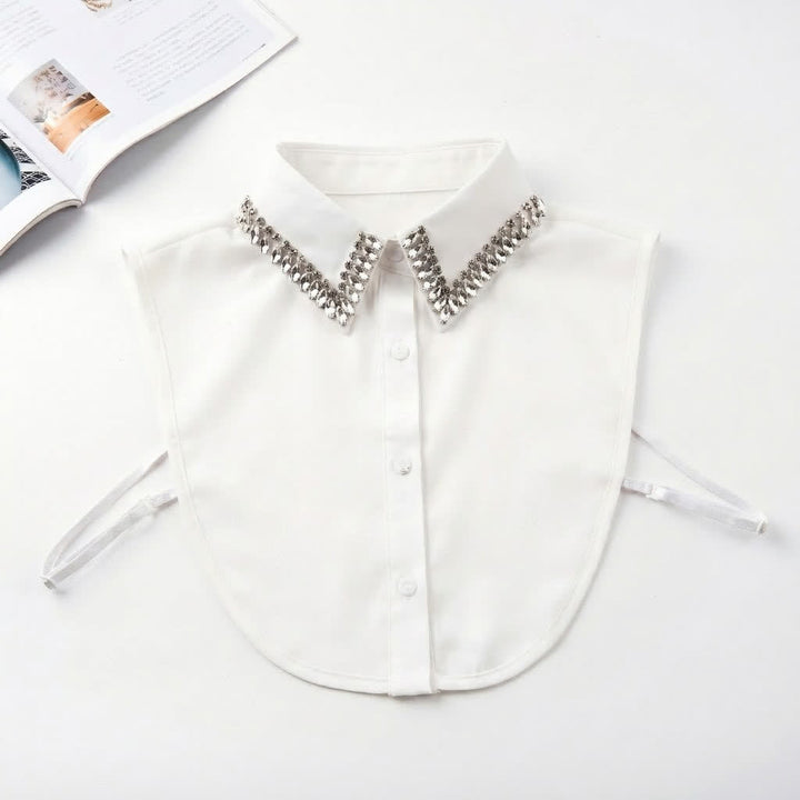 Women's Crystal Rhinestone Detachable Pointed Shirt Fake Collar - White - One Size - image 1