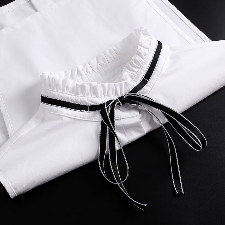 Bow Knot Ribbon Tie White Ruffled Removable Fake Collar - image 6