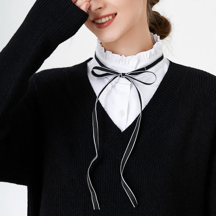 Bow Knot Ribbon Tie White Ruffled Removable Fake Collar - image 4