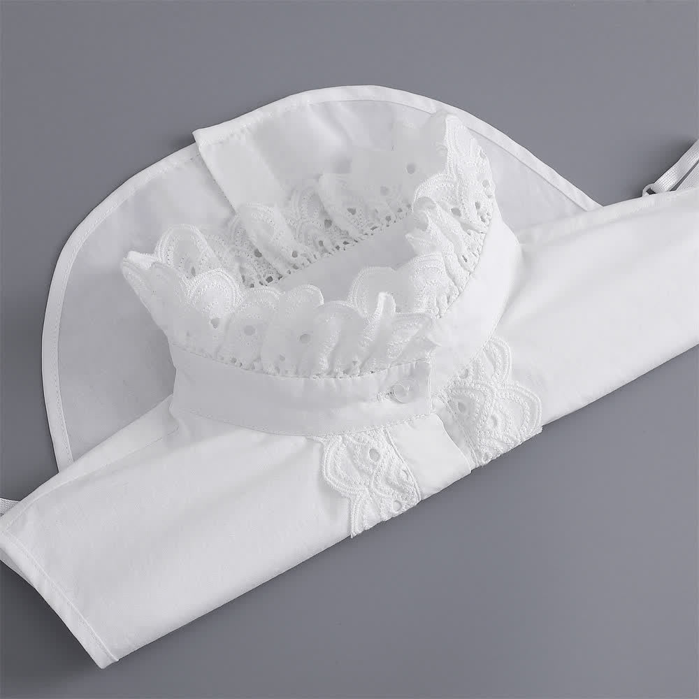 Women's White Eyelet Lace Ruffled Detachable Stand Fake Collar - image 7