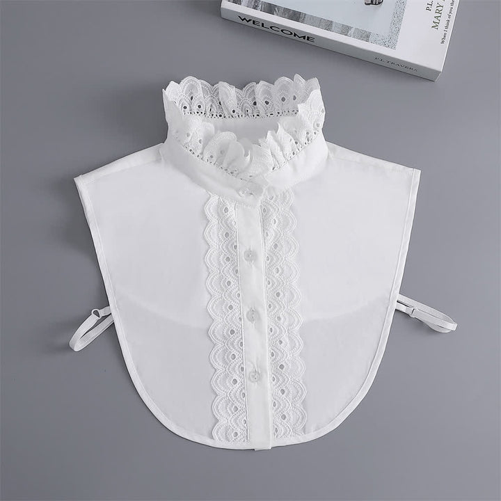 Women's White Eyelet Lace Ruffled Detachable Stand Fake Collar - White - One Size - image 1