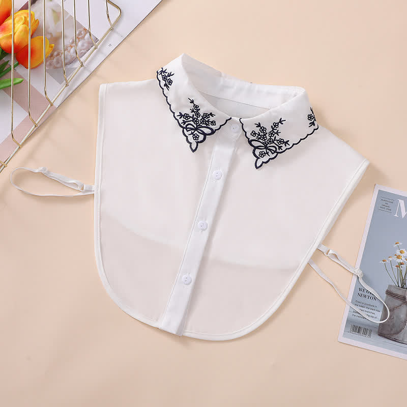 Women's Black Bow & Flower Embroidery Detachable Fake Collar - White - One Size - image 1