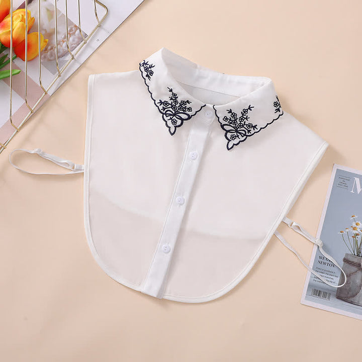 Women's Black Bow & Flower Embroidery Detachable Fake Collar - White - One Size - image 1