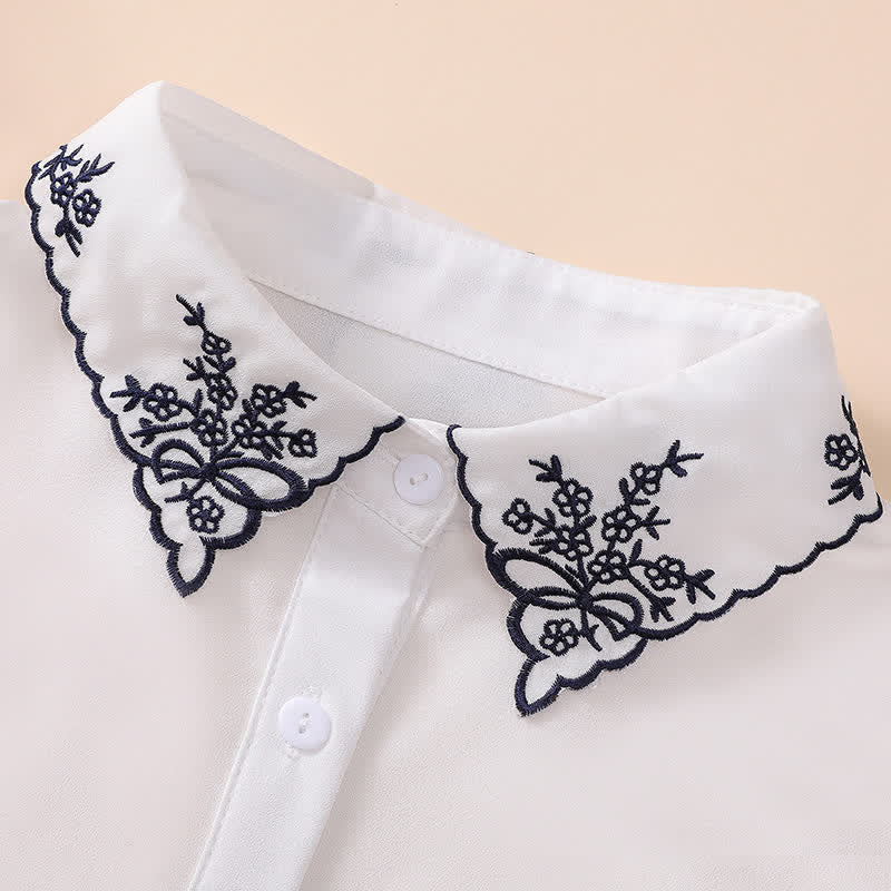 Women's Black Bow & Flower Embroidery Detachable Fake Collar - image 2