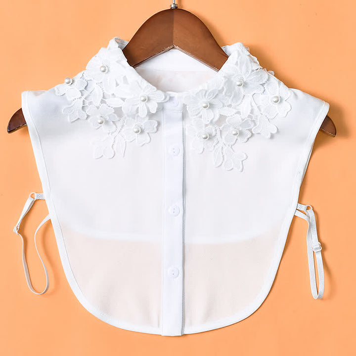 Women's Garden Floral Lace Fake Collar With Pearl Beads - Chiffon - White - One Size - image 1
