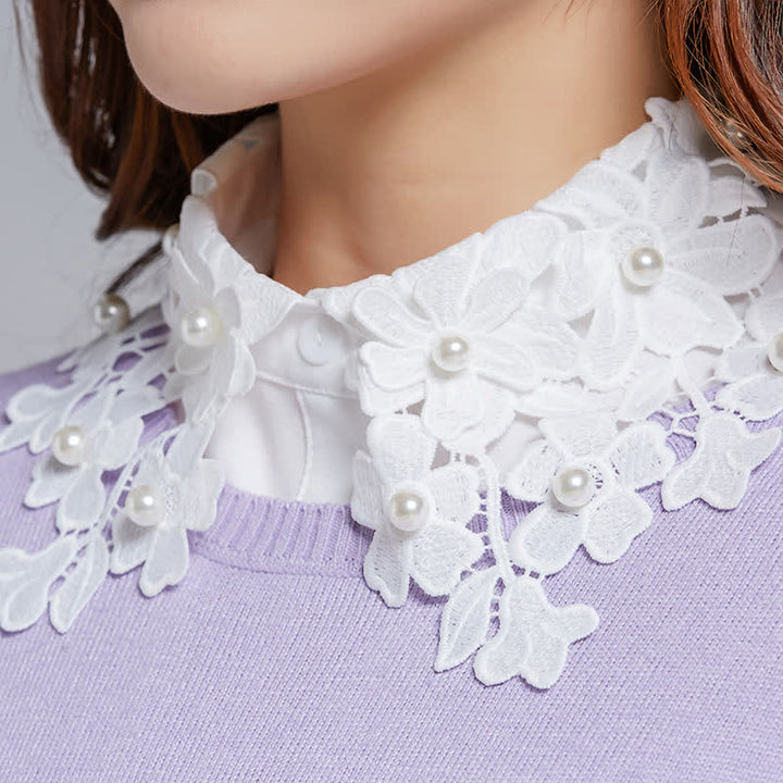 Women's Garden Floral Lace Fake Collar With Pearl Beads - image 0
