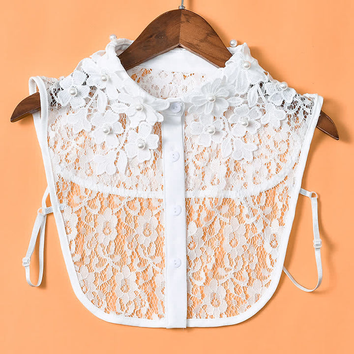 Women's Garden Floral Lace Fake Collar With Pearl Beads - Lace - White - One Size - image 4