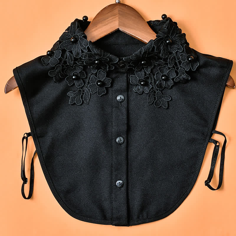 Women's Garden Floral Lace Fake Collar With Pearl Beads - Chiffon - Black - One Size - image 3