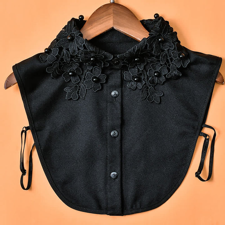 Women's Garden Floral Lace Fake Collar With Pearl Beads - Chiffon - Black - One Size - image 3
