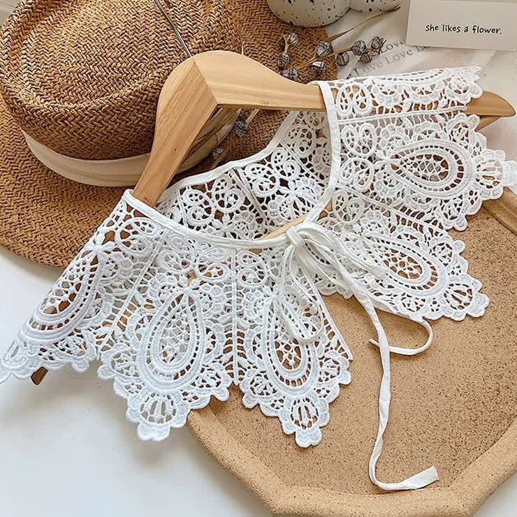Women's White Crochet Lace Capelet Detachable Fake Collar - Style #1 - One Size - image 1
