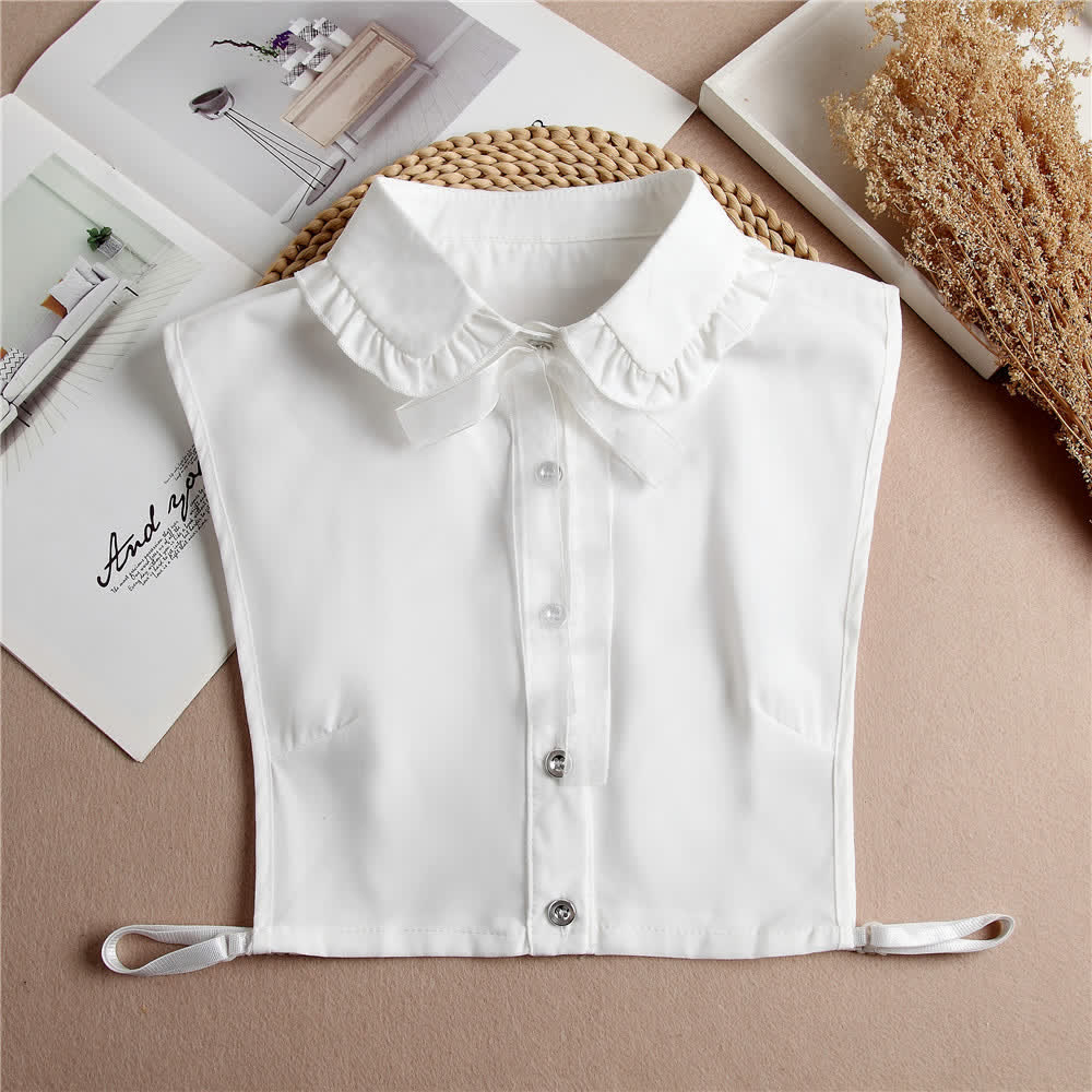 Women's Ruffled Detachable Fake Collar With Bow Knot - White - One Size - image 1