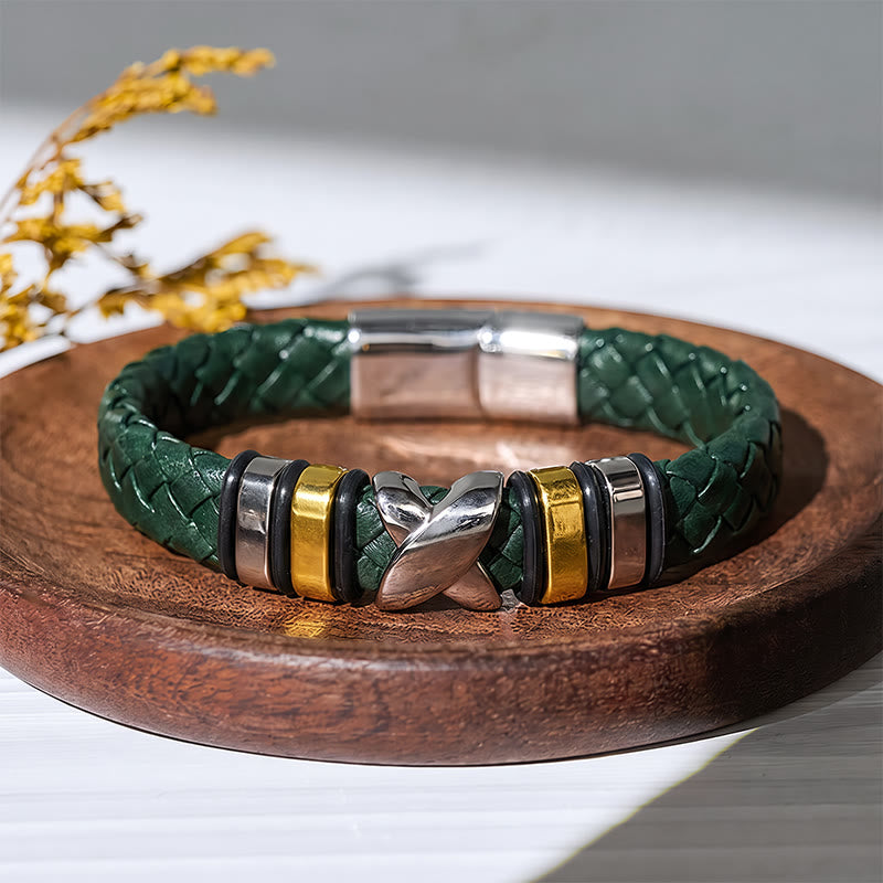 Multi Style Alloy Bead Vintage Leather Bracelet - Style#1-Green / Gold - 7.87-8.86 in / 200-225 mm - image 17