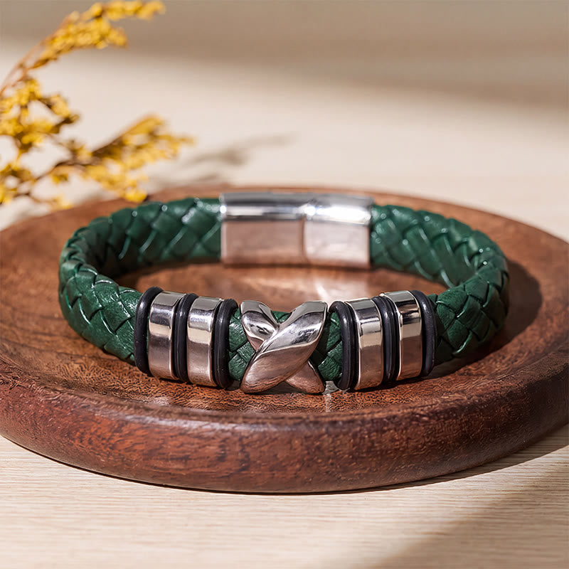 Multi Style Alloy Bead Vintage Leather Bracelet - Style#1-Green / Black - 7.87-8.86 in / 200-225 mm - image 16