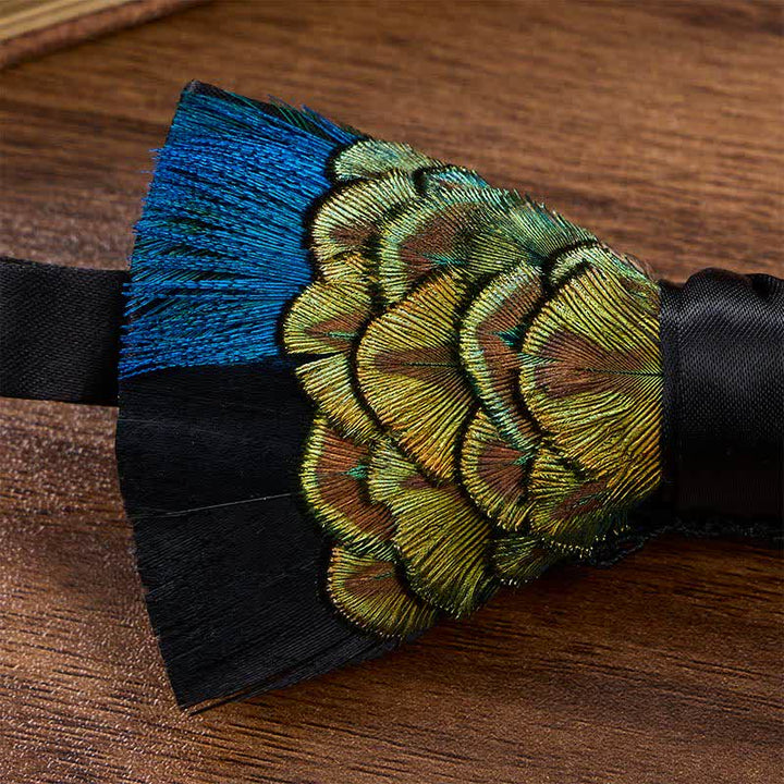 Blue & Black Midnight Peacock Feather Bow Tie with Lapel Pin - image 3