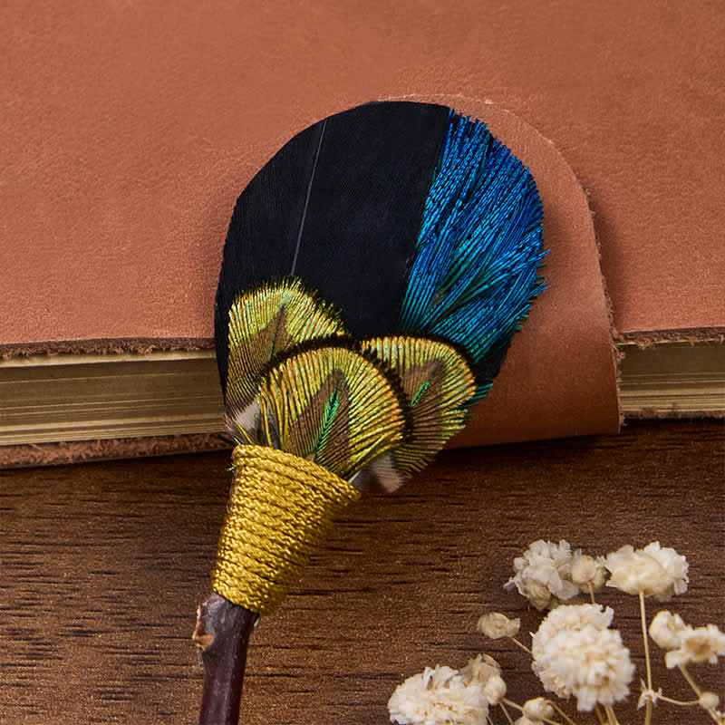 Blue & Black Midnight Peacock Feather Bow Tie with Lapel Pin - image 4