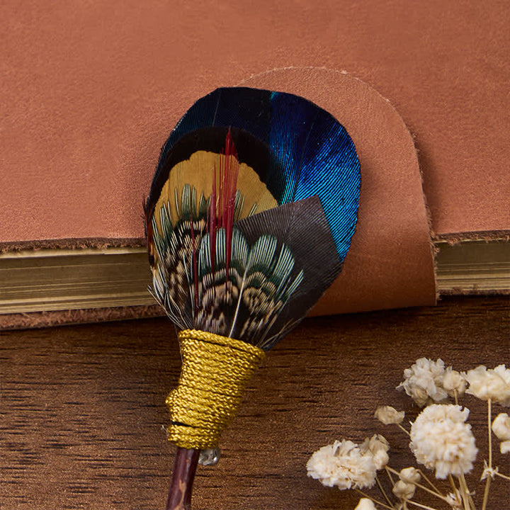 Chocolate Brown & Midnight Blue Noir Feather Bow Tie with Lapel Pin - image 4