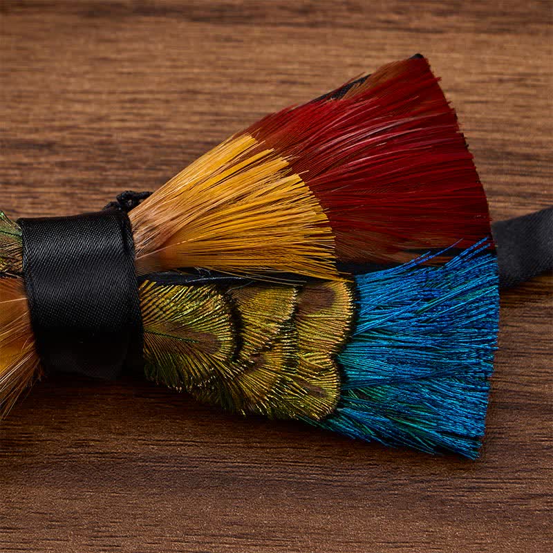 Multicolor Fiesta Carnival Feather Bow Tie with Lapel Pin - image 3