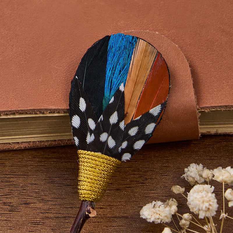Orange & Blue Savanna Spots Polka Dot Feather Bow Tie with Lapel Pin - image 4
