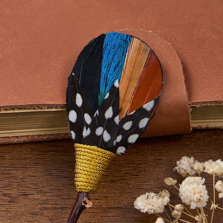 Orange & Blue Savanna Spots Polka Dot Feather Bow Tie with Lapel Pin - image 4