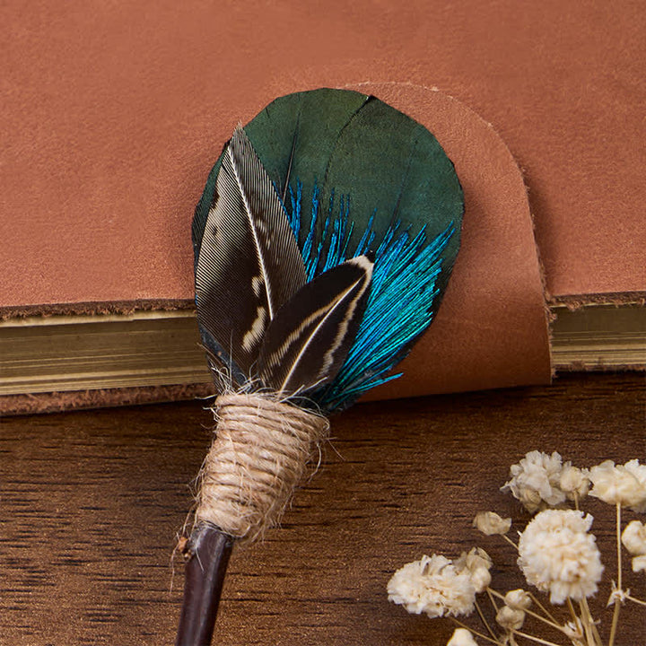 Forest Green & Pheasant Brown Woodland Noble Feather Bow Tie with Lapel Pin - image 4