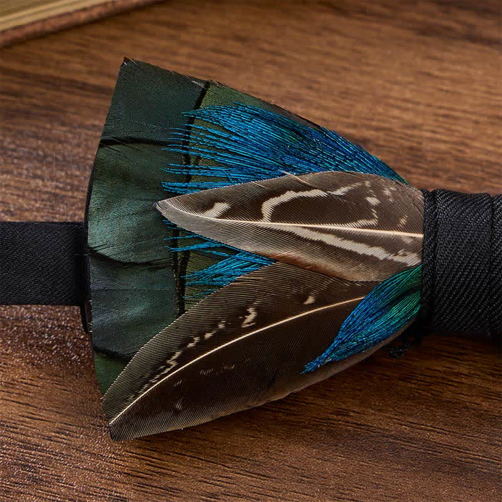 Forest Green & Pheasant Brown Woodland Noble Feather Bow Tie with Lapel Pin - image 3