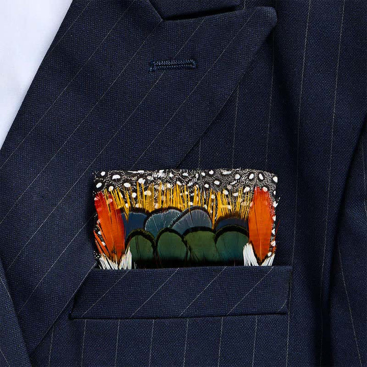 Burnt Orange & Forest Green Sunset Aviary Feather Pocket Square - Orange & Green - image 0
