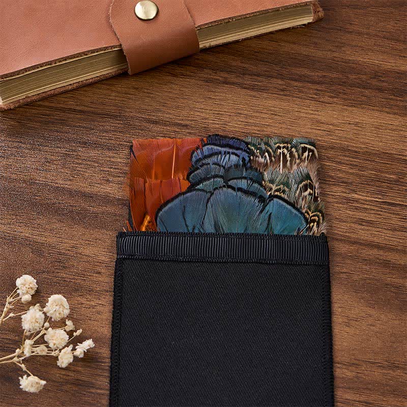 Burnt Orange & Pheasant Pattern Peacock Teal Feather Pocket Square - image 1
