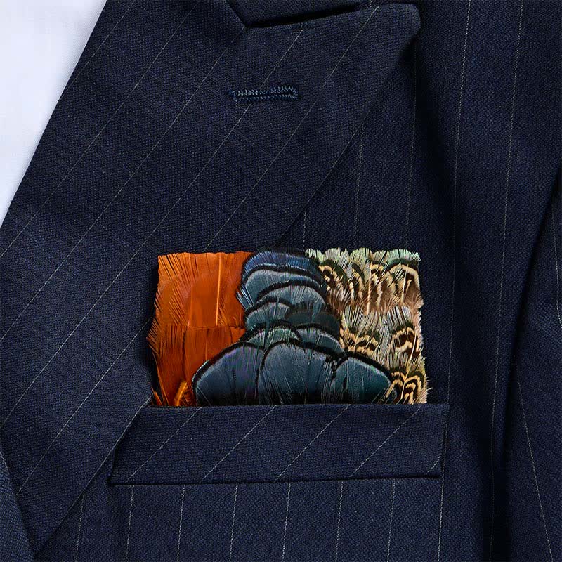 Burnt Orange & Pheasant Pattern Peacock Teal Feather Pocket Square - Peacock Teal - image 0