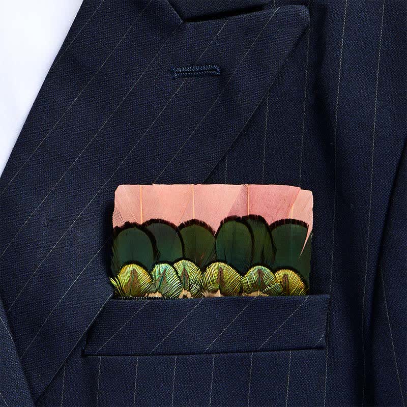 Dusty Pink & Forest Green Scalloped Feather Pocket Square - Pink & Green - image 0
