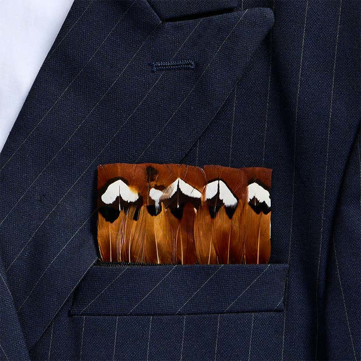Chestnut Brown & Ivory White Pheasant Feather Pocket Square - Brown & White - image 0