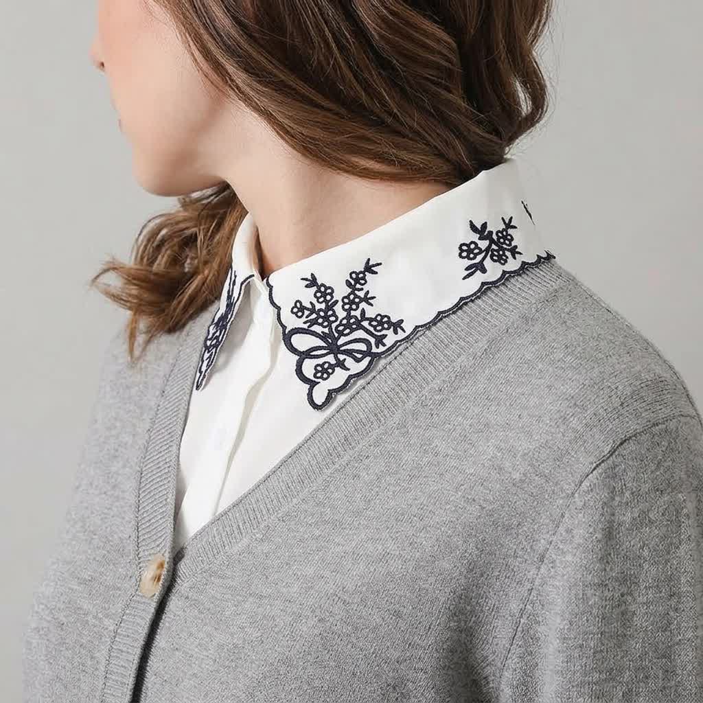 Women's Black Bow & Flower Embroidery Detachable Fake Collar - image 0