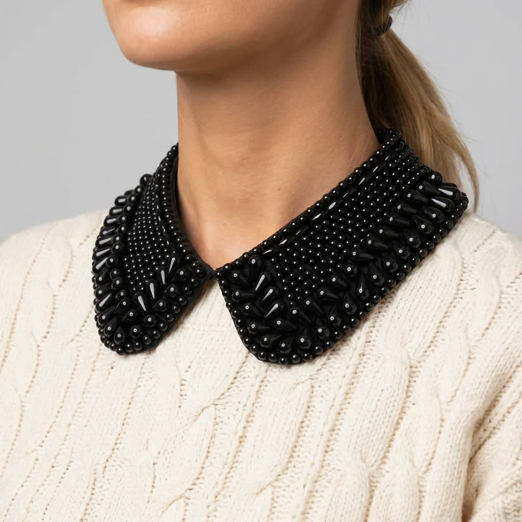 Women's Glossy Beaded Detachable Fake Collar - image 0